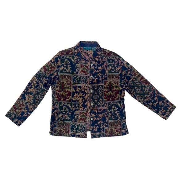 Vintage Lemon Grass Patchwork Tapestry Lightweight Button Front Jacket Blazer - Picture 2 of 12